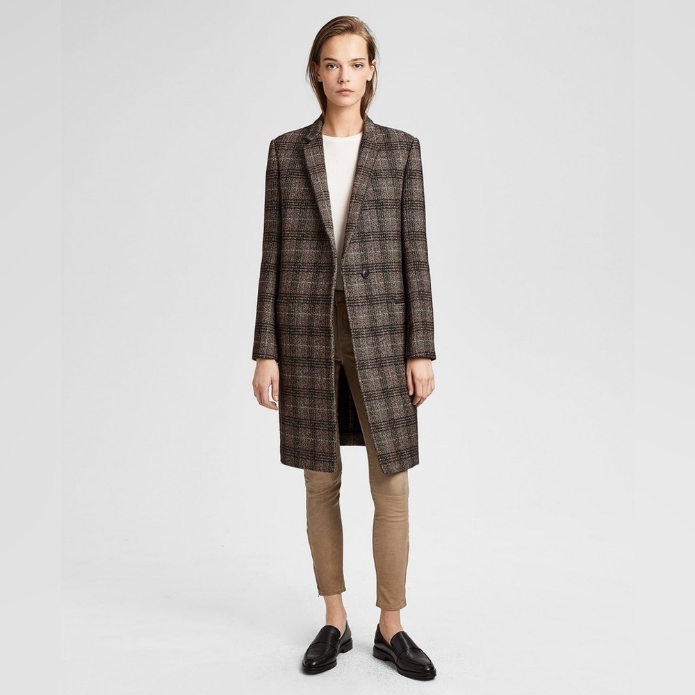 Theory Wool Plaid Essential Coat Size M